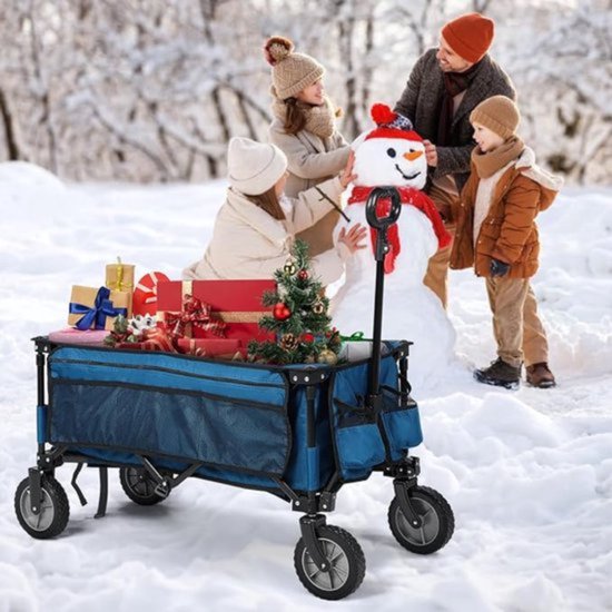 Bolderkar Opvouwbaar Luchtbanden - Bolderwagen Voor Alle Terreinen - Boodschappenwagen Met 100Kg Belastbaarheid - Strandkar Met Verstelbare Handgreep - Tuinkar - Blauw - ‎90 x 47 x 30,5 cm van Bolderkar — afbeelding 3