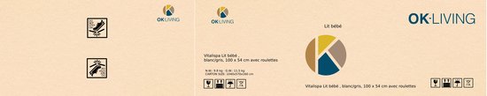 OK LIVING kindledwager met wielen in beige, grijs en goudkleurige cirkeldecoratie.