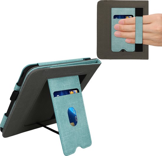 kwmobile flip cover voor e-reader - geschikt voor Kobo Libra Colour - Van imitatieleer en -suède - In mintgroen / donkergrijs van Merkloos — afbeelding 3