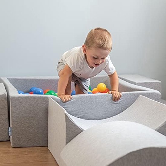 KiddyMoon Speeltuin Met Vierkante Ballenbak (200 Ballen) Ballenbakken Voor Baby's Zwembad Hindernisbanen, Gemaakt In De EU, Roze:Licht Groen/Geel/Turkoois/Oranje/Donker Roze/Violet
