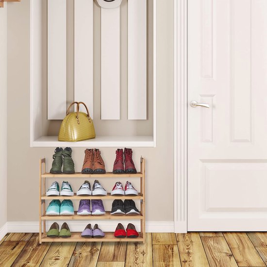 Étagère à chaussures empilable en Bamboe avec 2 niveaux pour 6 paires de Chaussures pour femmes - Conception peu encombrante pour le couloir ou la chambre