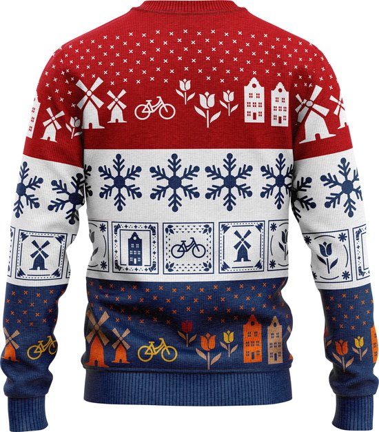 JAP Christmas Around the World Kersttrui voor kinderen (maat 134/140) - 100% Gerecycled - Kriebelt niet - Kerstcadeau - Foute Kersttrui jongens en meisjes (9/10 jaar) - Nederland - Rood/Wit/Blauw