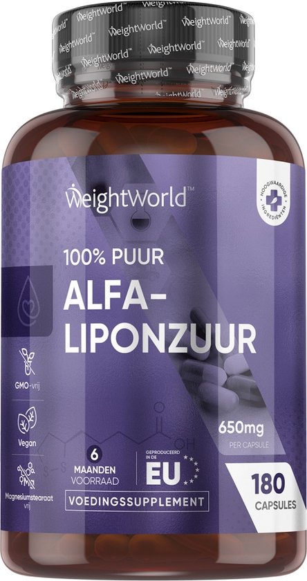 WeightWorld Alpha Lipoic Acid (ALA) - 650 mg Alfa-liponzuur per portie - 180 vegan capsules voor 6 maanden