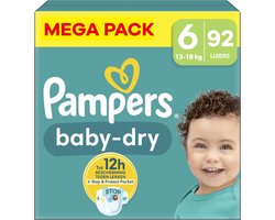 Pampers Baby-Dry luiers - Maat 6 (13-18 kg) - 92 stuks - Unieke extra laag - Absorberende kern - Dubbele beschermrandjes (Tot maat 5+)