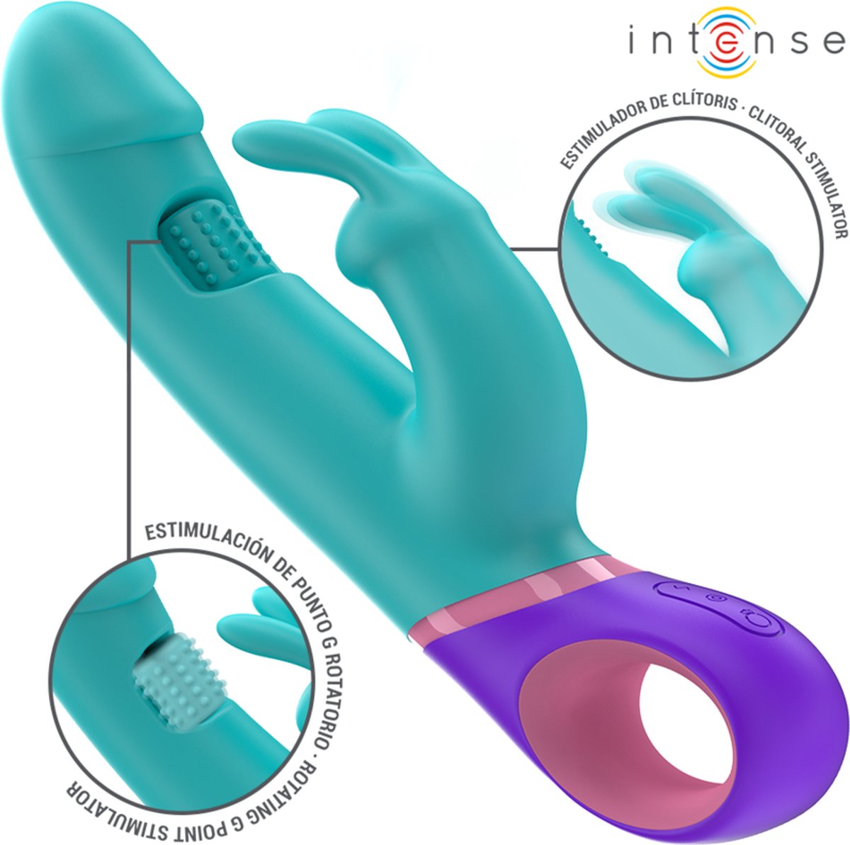 INTENSE - MONICA RABBIT VIBRATOR MET ROTERENDE G-SPOT STIMULATOR BLAUW | VIBRATOR | VIBRATOR VOOR VROUWEN | BUNNY VIBRATOR | RABBIT VIBRATOR | SEKSSPEELTJES VOOR VROUWEN | SEX TOYS VOOR VROUWEN | SEKSSPEELTJES VOOR KOPPELS | SEX TOYS VOOR KOPPELS