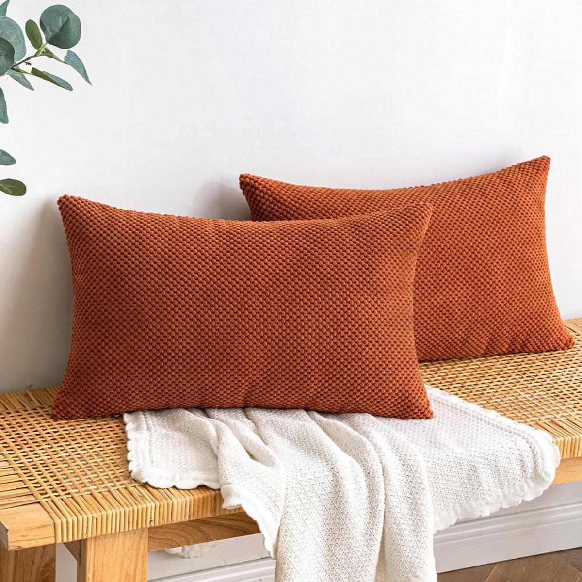 La'Moussawi ® Kussenslopen van Corduroy met Herfstige Textuur voor Sfeervolle Interieurs, Set van 2, 30 x 50 cm, Karamel