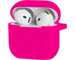 Hoesje Geschikt voor Apple AirPods 4 - Siliconen Hoes met Clip - Silicone Case Cover - Roze
