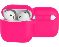 Case - Geschikt voor Apple AirPods 4 - Siliconen Hoes met Clip - Silicone Hoesje Cover - Roze