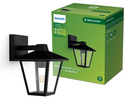 Philips LED Philips Kinno Wandlamp - Buitenlamp - Zwart - E27 fitting - Maximaal 25W - Weerbestendig; IP44 - Hangende wandlamp