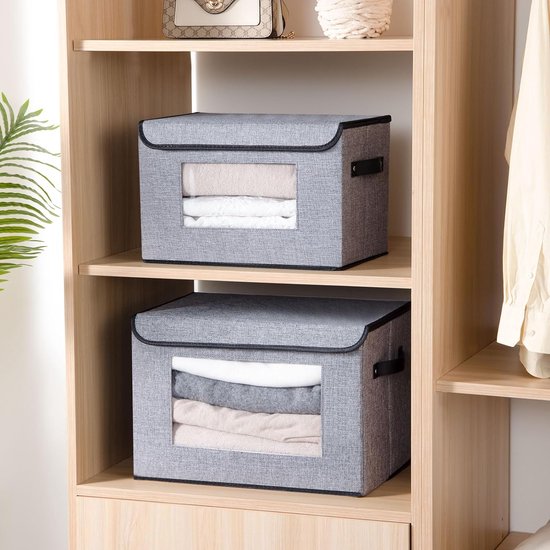 Mangata 3 stuks opbergmand, stof, opvouwbare opbergbox kast, stof met katoenen touw voor speelgoed, kledingkast, planken, kleding (koud grijs-wit, groot