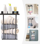 Handdoekhouder, badkamer, zonder boren, wandmontage, 304 roestvrij staal, geborsteld, badhanddoekhouder, 80 cm, met haken, 3-laags stabiele handdoekhouder, voor badkamer, keuken, toilet