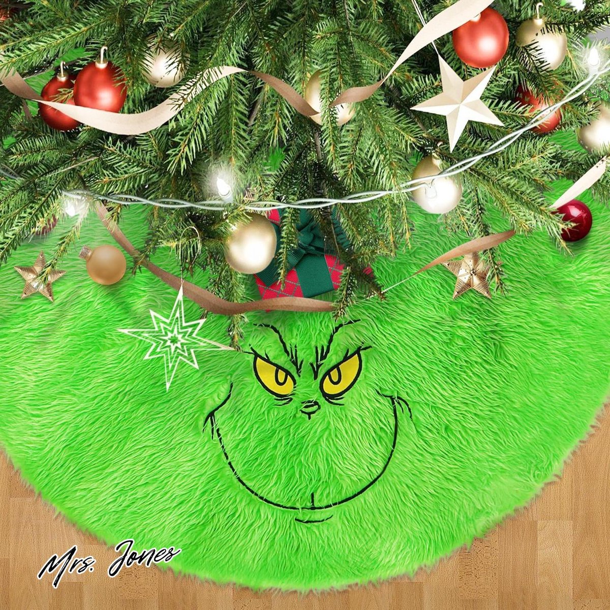 Kerstboom rok met groen pluche imitatiebont, pluizig monsterdesign, 120 cm, vakantie huisdecoratie.