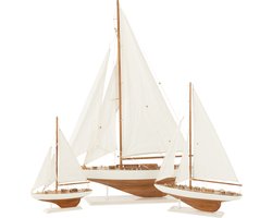 J-Line decoratie Zeilboot - hout - naturel/wit - large