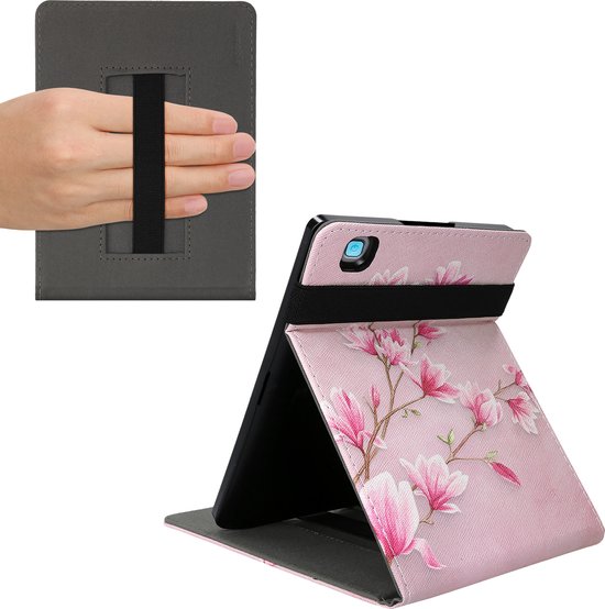 kwmobile case geschikt voor met Kobo Aura H2O Edition 2 - E reader cover van kunstleer - In poederroze / wit / oudroze Magnolia design van Merkloos — afbeelding 2