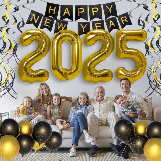CAUC-décoration Du Nouvel An 2025,Pack De Décorations Pour Le Reveillon Du Nouvel An 2025 Ballons Geants Ballons En Aluminium Accessoires Photo Confettis Creez Une Fete Etincelante Du Nouvel An