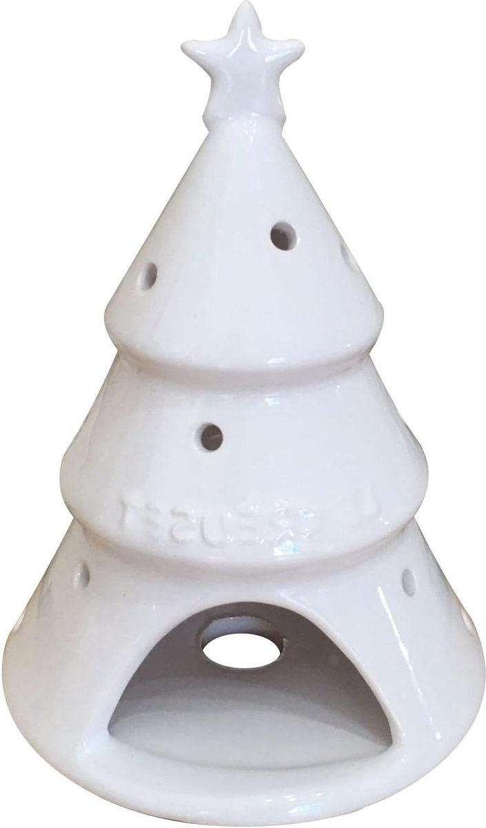 Kerstboom Keramische Theelichthouders Kerst Tafel Decoratie 2 stuks Beige Porselein