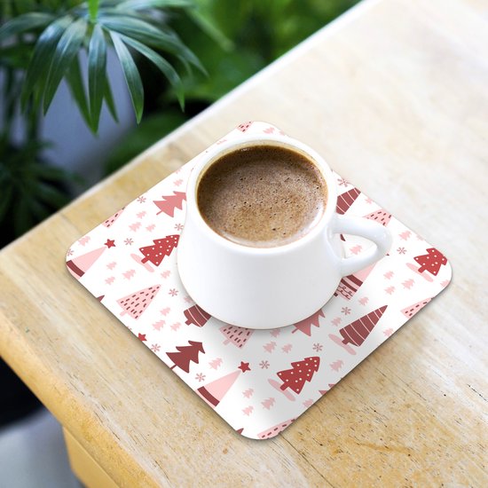 Sous-verres de verre - Sapin de Noël - Pastel - Noël - Motifs - 10x10 cm - Dessous de verre - 6 pièces - Décoration de table de Noël - Décoration de table de Noël - Décoration de table