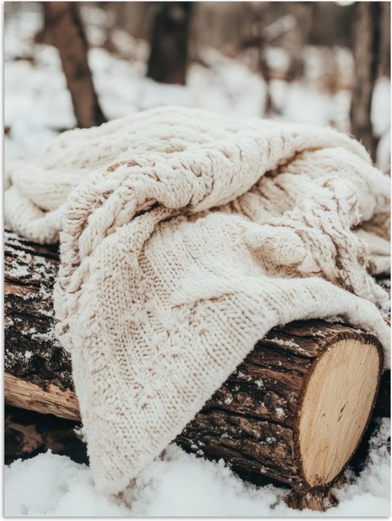 Poster 60x80 cm - Deken - Wit - Boomstronk - Winter - Sneeuw - Posters - Kamer decoratie - Wanddecoratie woonkamer - Muurdecoratie slaapkamer