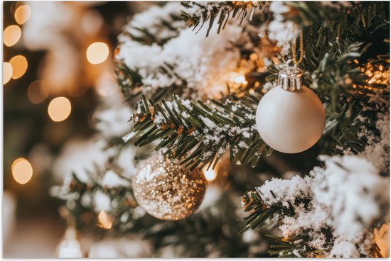 Poster 30x20 cm - Kerst - Kerstboom - Winter - Binnen - Sneeuw - Posters - Kamer decoratie - Wanddecoratie woonkamer - Muurdecoratie slaapkamer - Kerstversiering - Kerstdecoratie voor binnen - Kerstmis