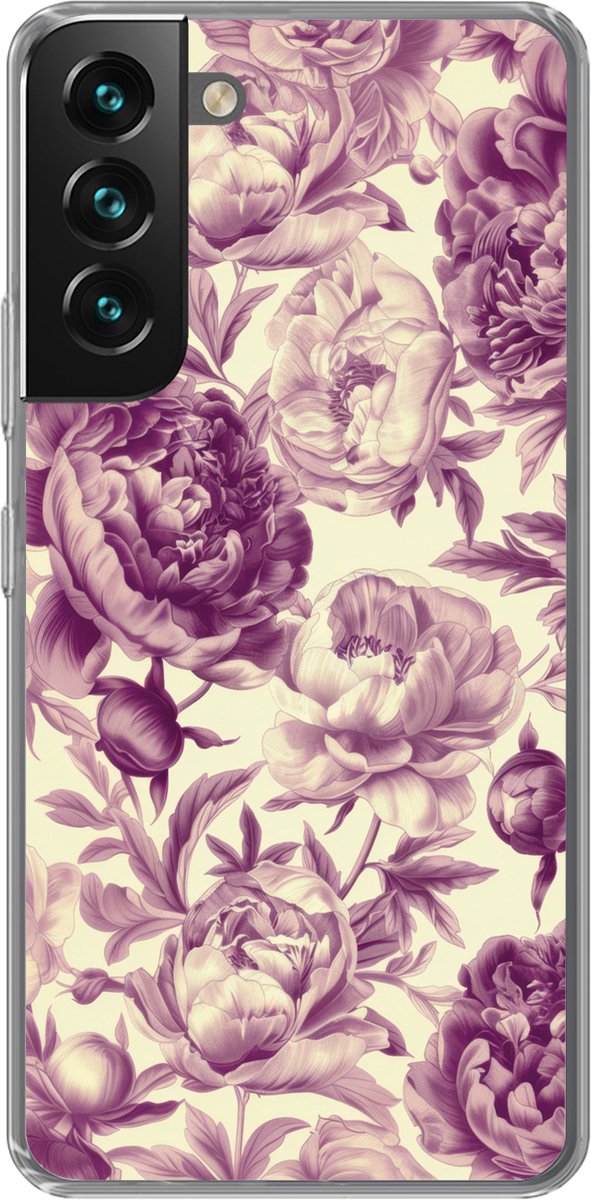 Telefoonhoesje Geschikt voor Samsung Galaxy S22 hoesje - Bloemen - Patroon - Paars - Beige - Siliconen Telefoonhoesje Telefoonhoesje