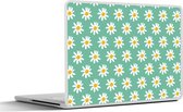 Laptop sticker - 10.1 inch - Madeliefjes - Patroon - Groen - Bloemen - 25x18cm - Laptopstickers - Laptop skin - Cover