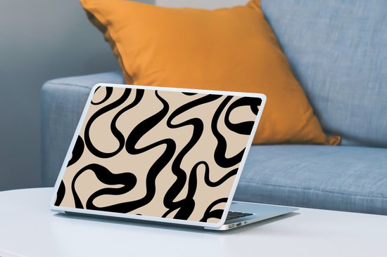 Laptop sticker - 14 inch - Lijnen - Zwart - Beige - Abstract - Minimalistisch - 32x5x23x5cm - Laptopstickers - Laptop skin - Cover