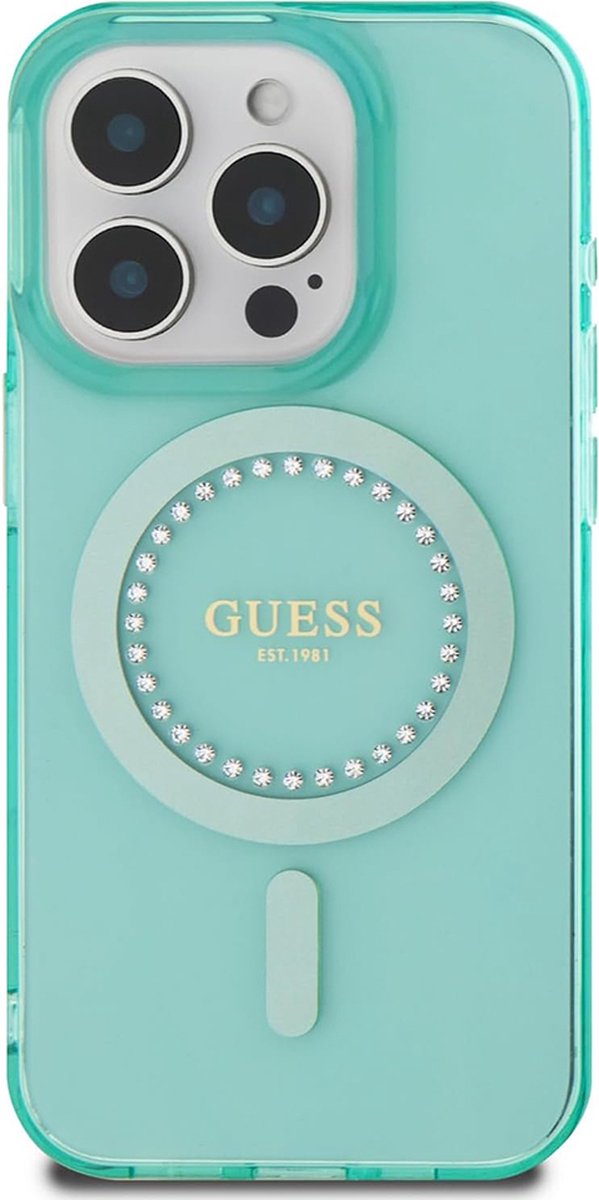 Guess IML Rhinestones Back Cover hoesje met MagSafe voor Apple iPhone 16 Pro Max - Groen