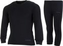 Zwarte lange thermoshirt met ronde hals en bijpassende zwarte thermobroek.