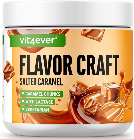 vit4ever - Poudre d'arôme de caramel salé avec morceaux supplémentaires - 250 g - Goût et douceur délicieux - Utilisation polyvalente pour les aliments et les boissons - Poudre Aroma - FLAVOUR CRAFT