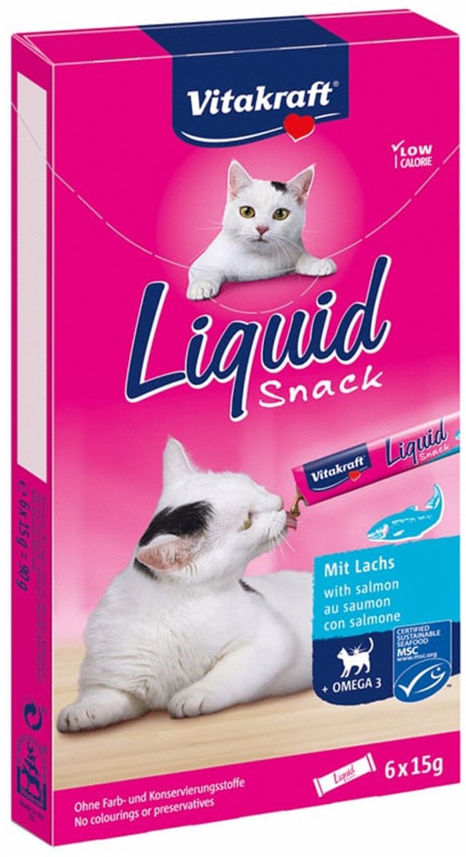 6x15g Cat Liquid- met Zalm + Omega 3 Vitakraft Kattensnacks