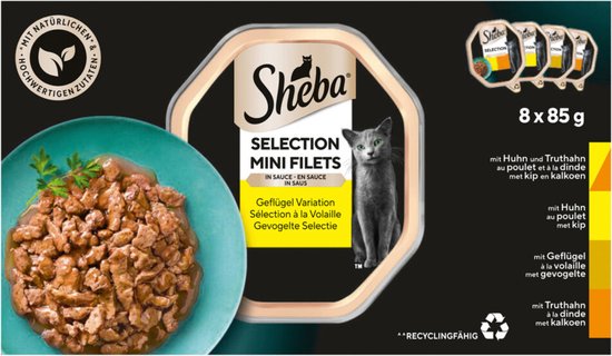 Sheba Mini Filets Adult Kattenvoer Natvoer Gevogelte in Saus Kuipjes 680 gr