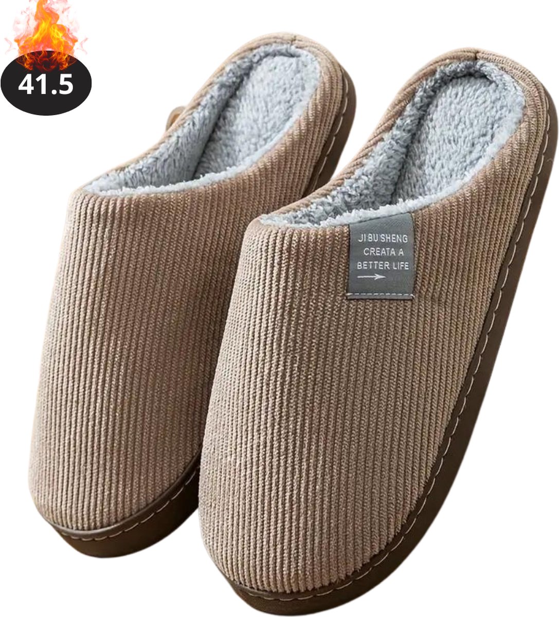 Livano Warme Pantoffels - Sloffen - Slippers - Dames - Heren - Pluche - Maat 41.5 - Koffie