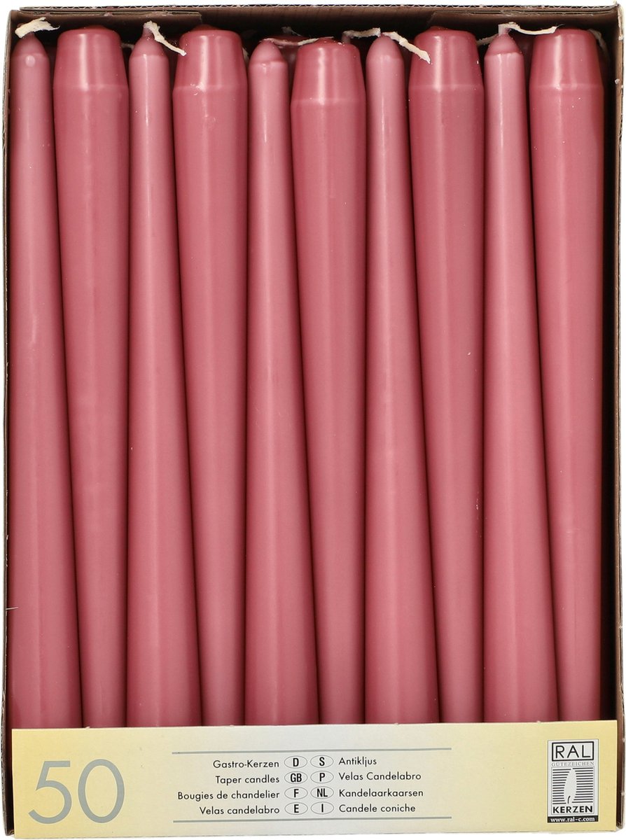 Conpax Candles Dinerkaarsen/kandelaar kaarsen Mega Pack - 50x stuks - oudroze - 25 cm - Tafelkaarsen