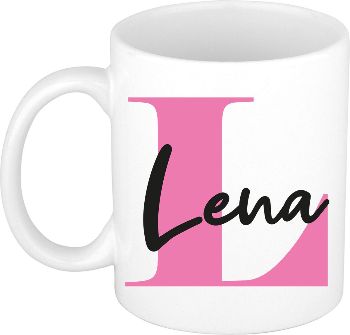 Bellatio Decorations Naam mok Lena - roze - wit - keramiek - 300 ml - cadeau beker
