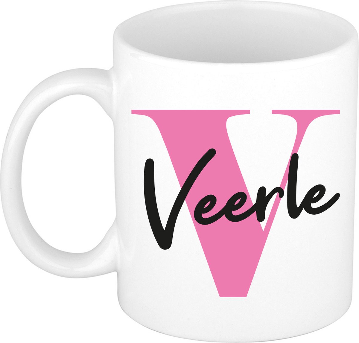 Bellatio Decorations Naam mok Veerle - roze - wit - keramiek - 300 ml - cadeau beker