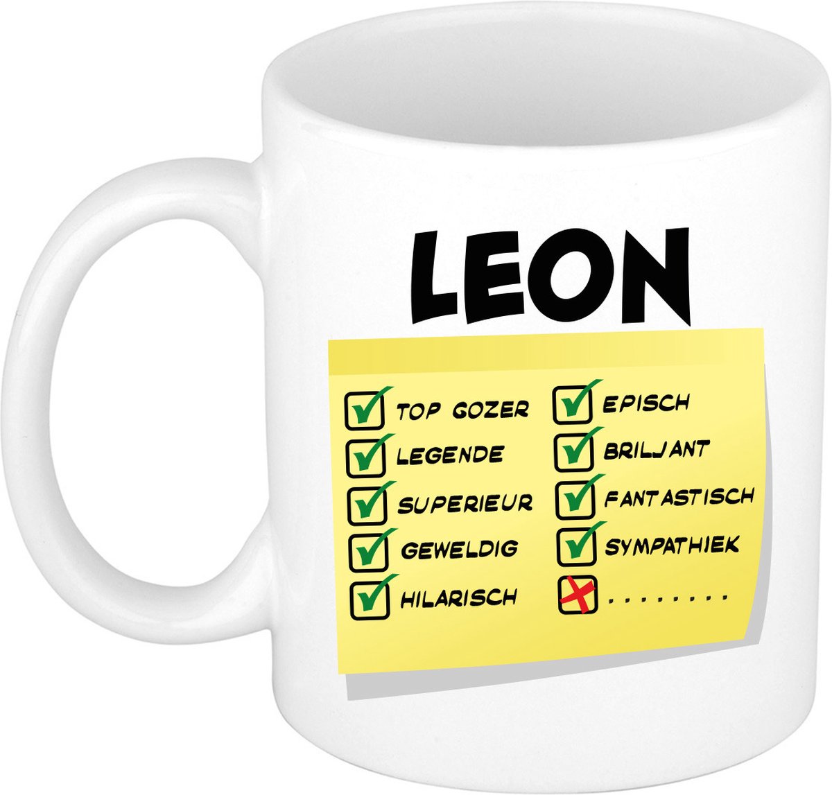 Bellatio Decorations Naam mok Leon - wit - top gozer - keramiek - 300 ml - cadeau collega beker