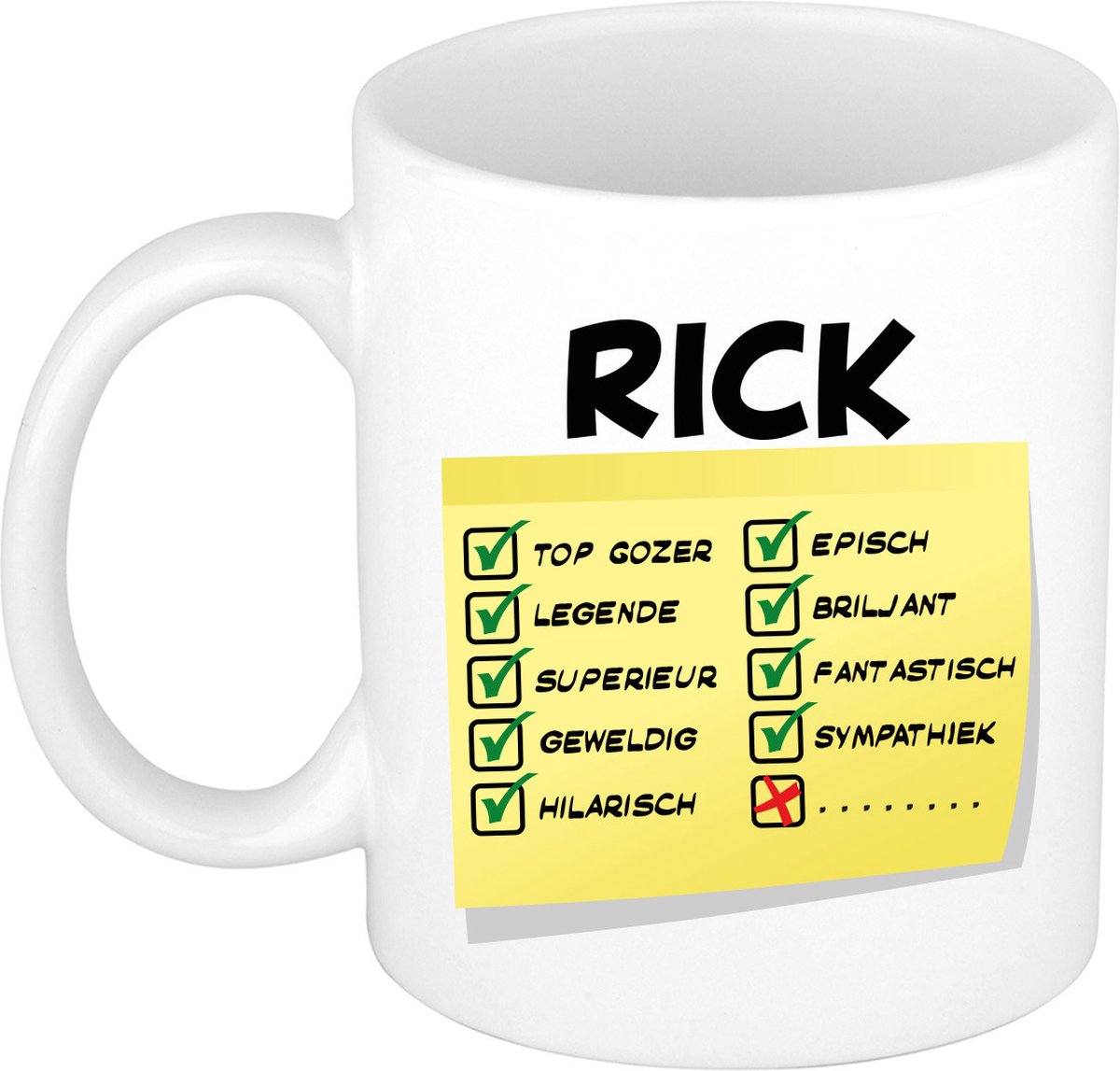 Bellatio Decorations Naam mok Rick - wit - top gozer - keramiek - 300 ml - cadeau collega beker