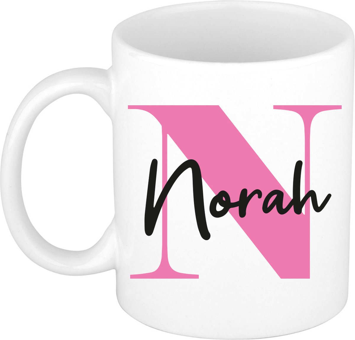 Bellatio Decorations Naam mok Norah - roze - wit - keramiek - 300 ml - cadeau beker