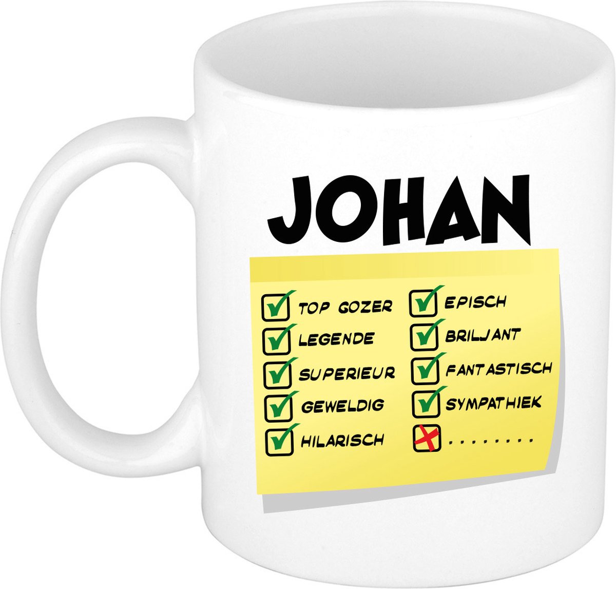 Bellatio Decorations Naam mok Johan - wit - top gozer - keramiek - 300 ml - cadeau collega beker