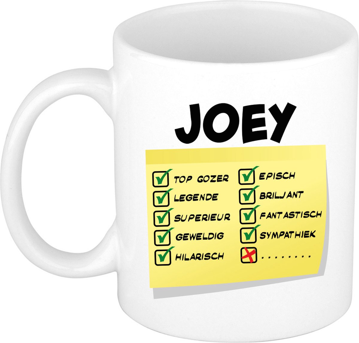 Bellatio Decorations Naam mok Joey - wit - top gozer - keramiek - 300 ml - cadeau collega beker