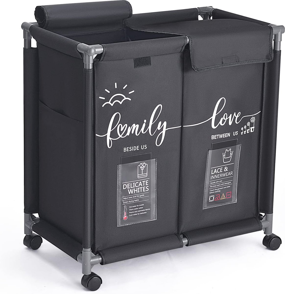 Goedkoopste Ruime 110L wasmand met deksel en wielen | Wassorteerder voor kleding en speelgoed