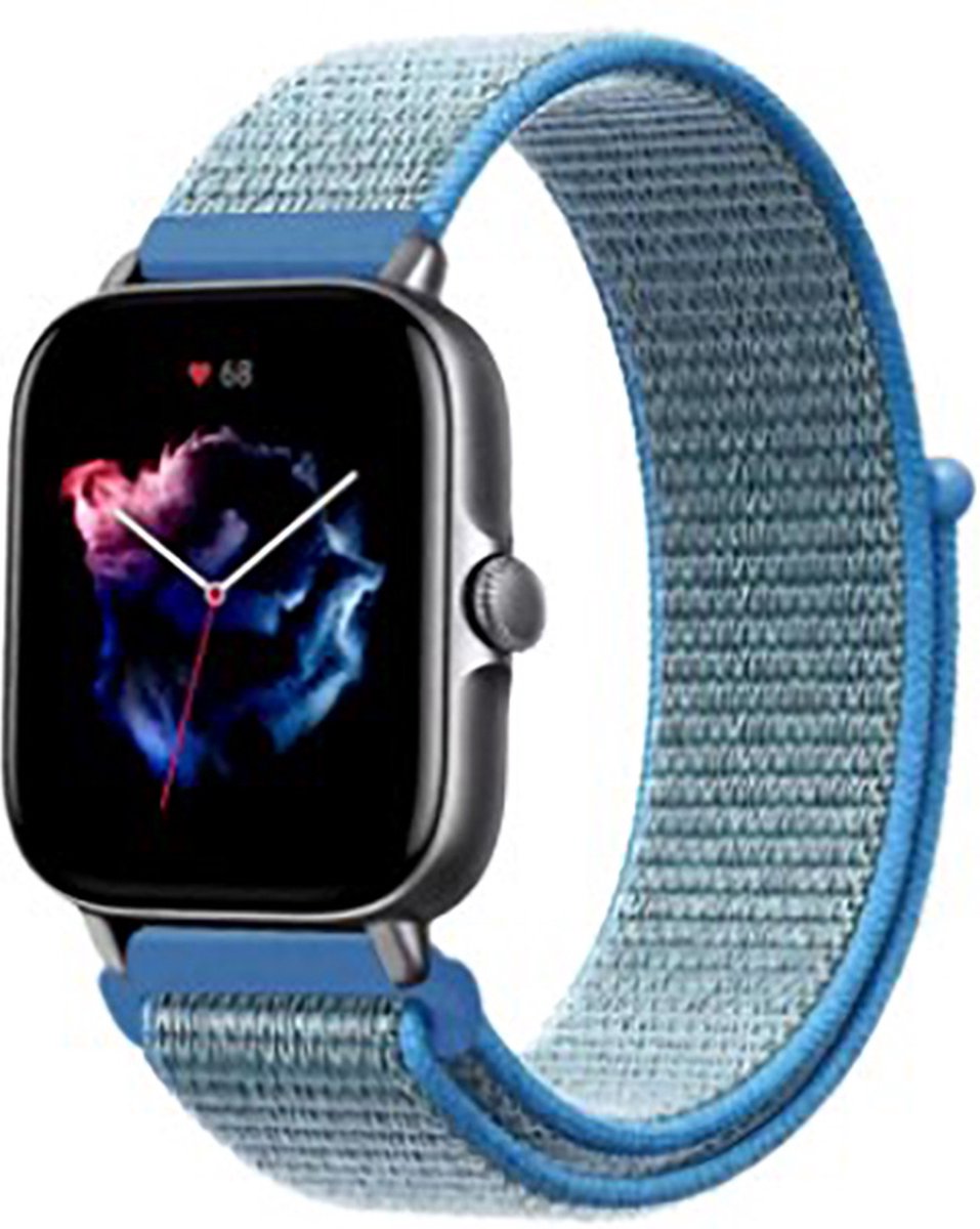 Actie4you® - Nylon bandje - geschikt voor Fitbit Charge 3 / Fitbit Charge 4 - Zeeschelp – Met klitteband sluiting – 22MM – Fitbit bandje - Blauw Grijs