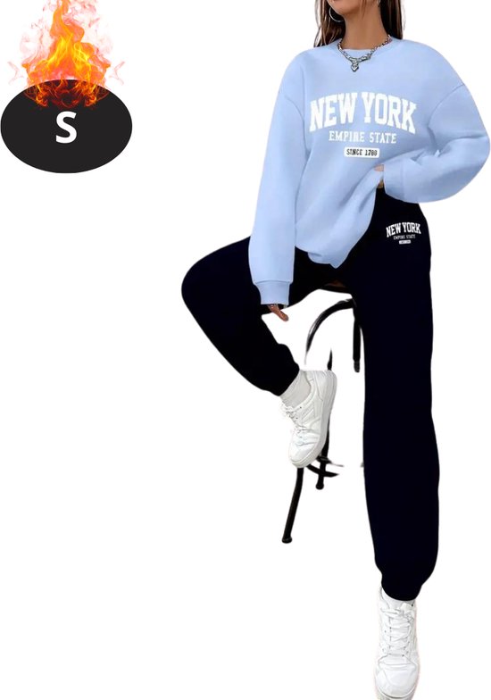 Nivard Ensemble de jogging - Ensemble domicile - Adultes - Survêtement - Confortable - Pantalon de survêtement - Survêtement - Femme - Hiver - Zwart/ Blauw - S