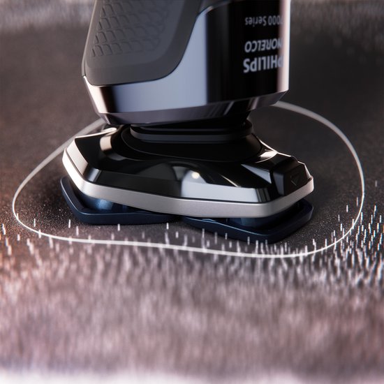 Gros plan de la tête de rasage flexible du rasoir Philips Série 7000.