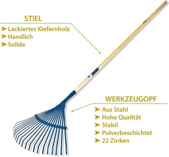 Bladhark voor Tuin en Gazon - Houten Steel, Metalen Tanden, 180 cm — afbeelding 3