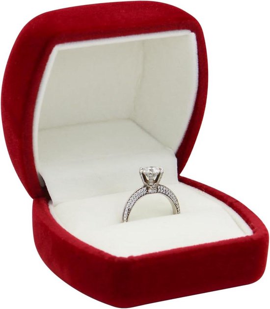 DELALO Ringendoos met licht, ringdoosje met ledlicht, rood fluweel voor aanzoek, verloving en bruiloft, elegante ringendoos met verlichting