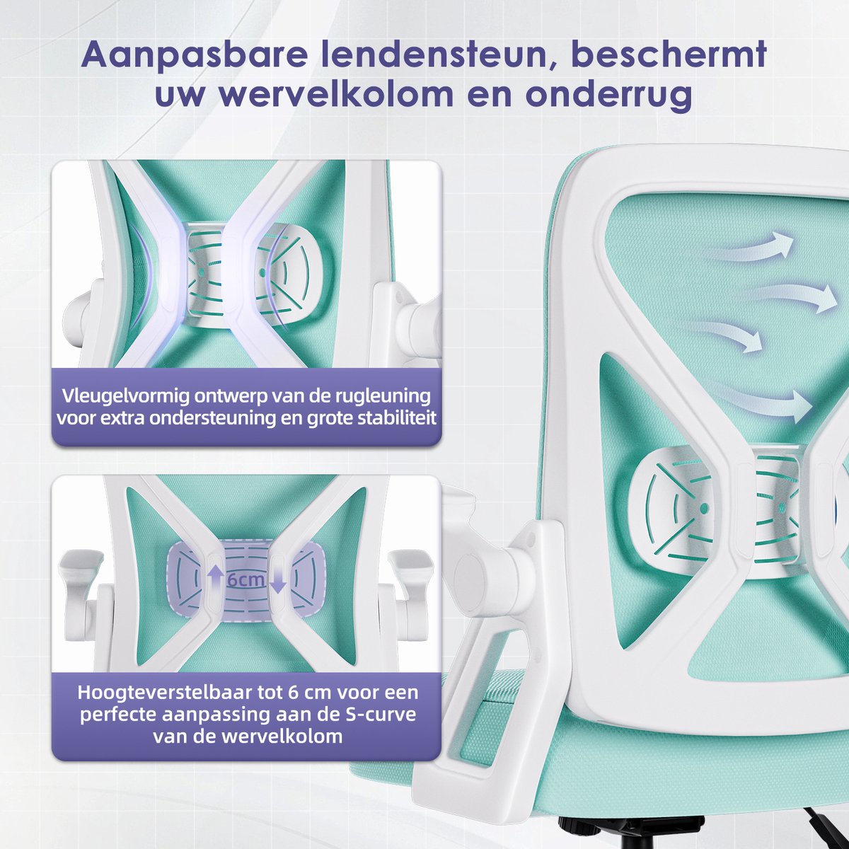Hiaonyx Bureaustoel-Ergonomische bureaustoel-bureaustoelen voor volwassenen-Opklapbare armleuningen-Lendensteun-Verdikt en verbreed zitkussen-Blauwachtig wit thumbnail 4