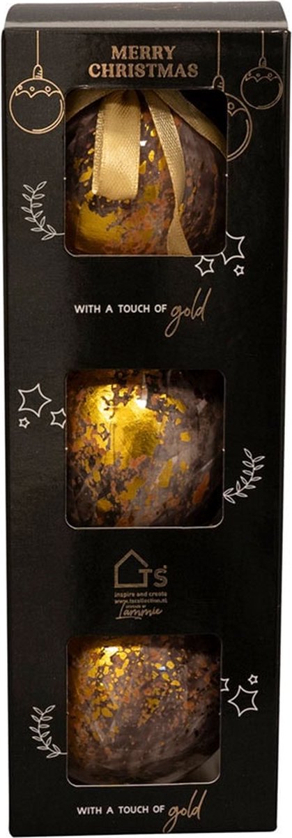 TS Collection - Kerstbal Shadow gold - Set van 3 - Metaal & Epoxy - Exclusieve woonitems voor binnen - Handgemaakt - Unieke print - Designed by Lammie