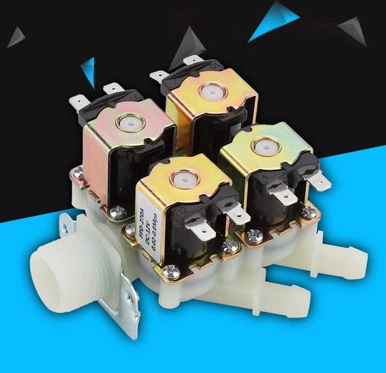 Magneetventiel DN20 G3/4 DC 12V Normaal Gesloten - Dubbele Waterinlaat Klep van Kunststof & Messing voor Wasmachine en Vaatwasser