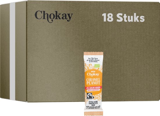 Chokay | Extra Dark Chocolate Bar | Caramel Peanut | 18 stuks | 18 x 30 ...
